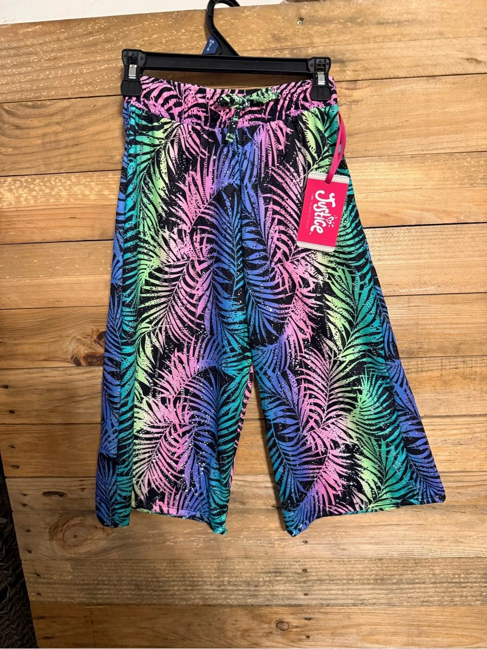 Justice Girls Neon Palm-Print Swim Coverup Pants - Pink, Green, Blue, Purple